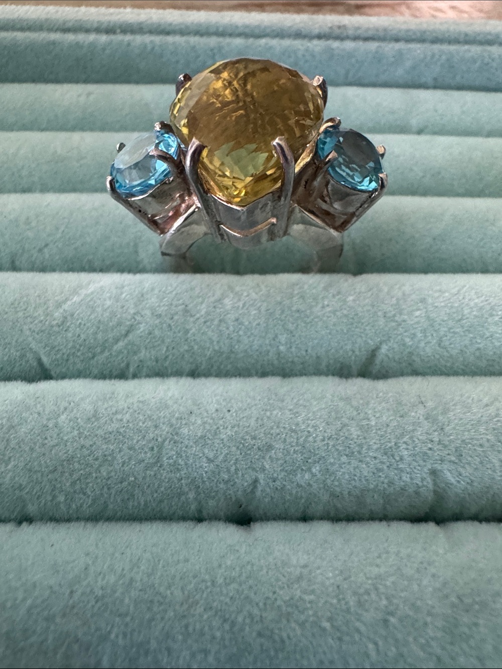 Sterling Silver 925 Lemon Quartz and Blue Topaz Gemstone Ring